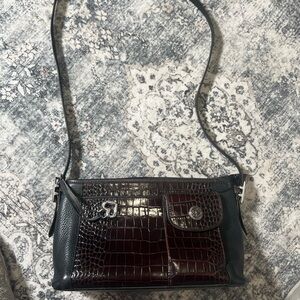 Brighton Black and Brown Croc-Embossed Crossbody Bag